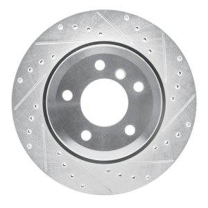 BMW 535XI Brake Rotor (1) - Rear Right - R1 Concepts - Drilled & Slotted - Silver - `06-`10